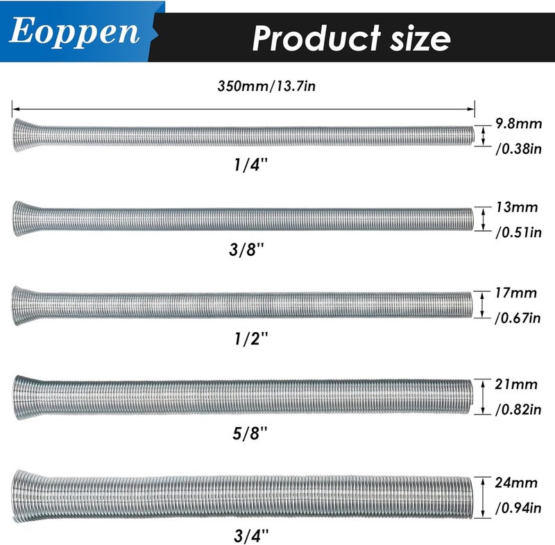 Eoppen Spring Tubing Benders Kit 1/4, 3/8, 1/2, 5/8 and 3/4 Inch 5 in 1 Tube Bender Set for Copper, Brass, Aluminum and Thin Steel Tube - Image 2